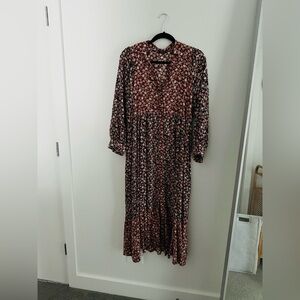 Boho Floral Long Sleeve Maxi Dress with Collar